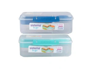 Sistema Dělený svačinový box To Go Bento Lunch s nádobou na jogurt a 2 tácky 1,65 l, mix barev
